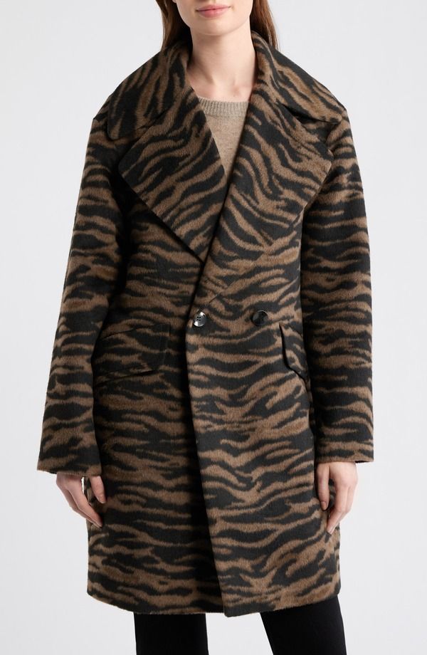 ヴィアスピガ レディース アウター ジャケット・ブルゾン プリント コート Via Spiga Zebra Print Long Coat BLACK TAUPE ZEBRA ブラック