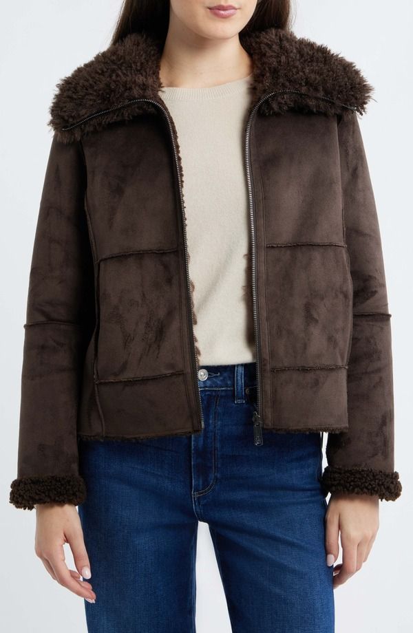 サムエデルマン レディース アウター ジャケット・ブルゾン Sam Edelman Zip Front Faux Shearling Jacket DARK BROWN ブラウン