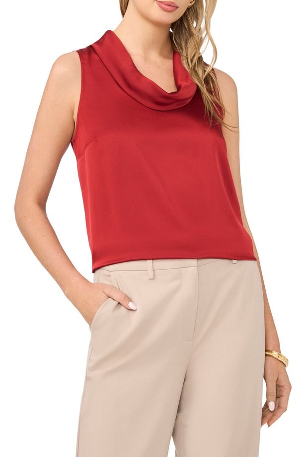 ヴィンスカムート レディース トップス シャツ サテン ノースリーブ Vince Camuto Cowl Neck Satin Charmeuse Sleeveless Top WINE ワイン 13,075円