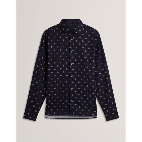 テッドベーカー メンズ トップス シャツ フラワー柄 長袖 フラワー Ted Baker Mens FloralongSleeve Patterned Shirt Navy ネイビー