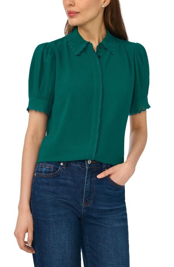 セセ レディース トップス シャツ CeCe Scallop Trim ButtonUp Shirt DEEP SPRUCE 12,226円