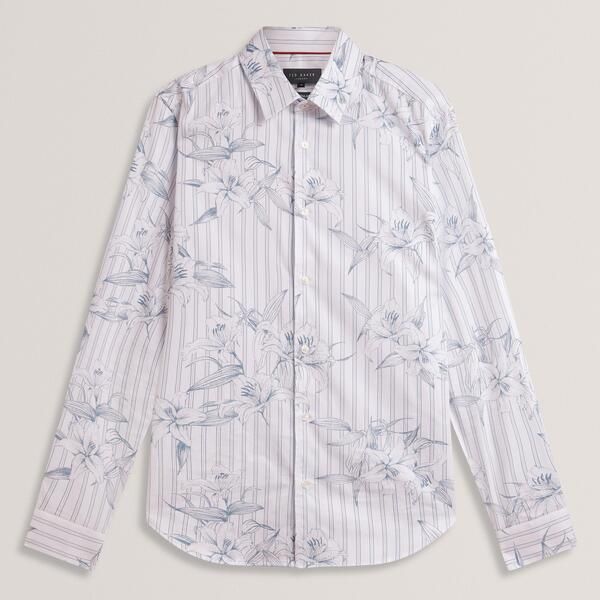 テッドベーカー メンズ トップス シャツ Ted Baker Mens Long Sleeve Patterned Shirt LtBlue ブルー