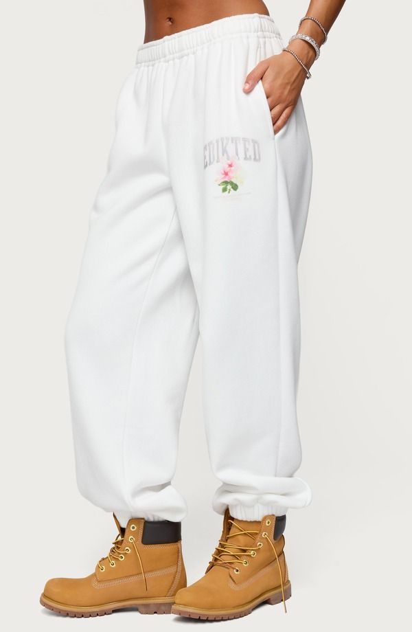 アディクテッド レディース ボトムス カジュアルパンツ スウェットパンツ ロゴ EDIKTED Flerua Logo Sweatpants WHITE ホワイト
