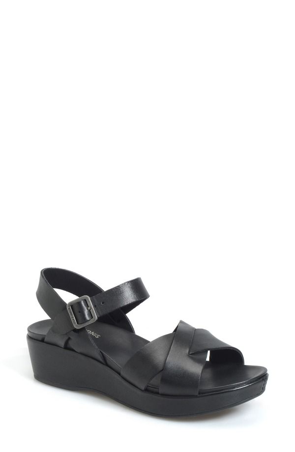 コークイーズ レディース シューズ ヒール サンダル KorkEase Myrna 20 Cork Wedge Sandal Women BLACK LEATHER ブラック