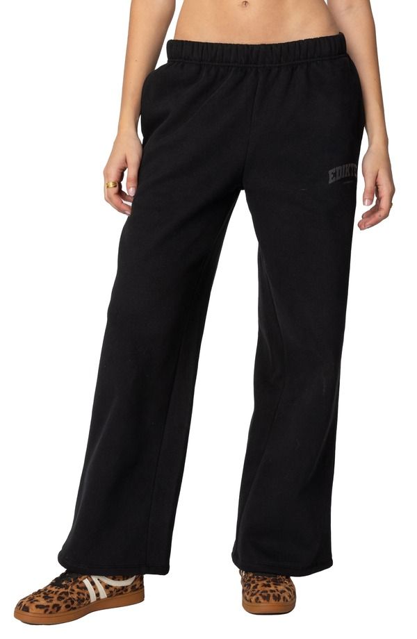 アディクテッド レディース ボトムス カジュアルパンツ ワイドレッグ スウェットパンツ ロゴ EDIKTED LA Logo Wide Leg Sweatpants BLACK ブラック
