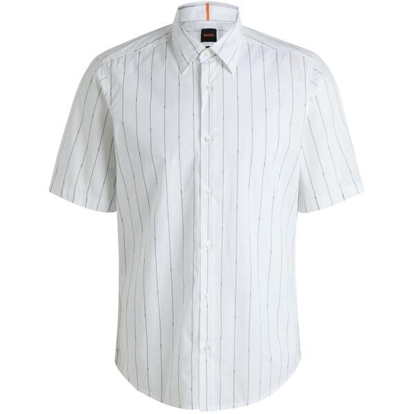 ボス メンズ トップス シャツ 半袖 Boss Mens Rash Stripe ShortSleeve Patterned Shirt White 100 ホワイト