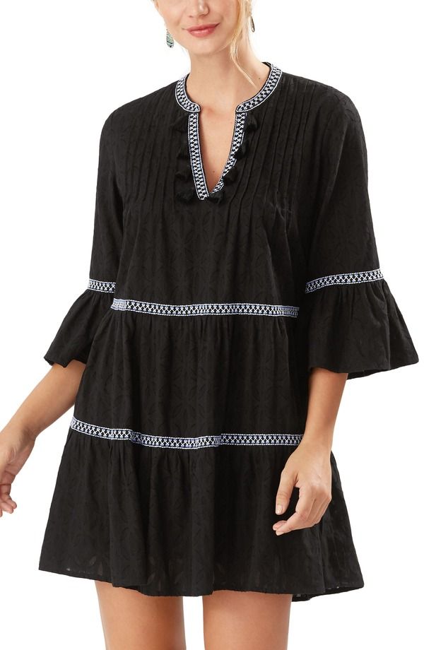 トッミーバハマ レディース トップス ワンピース ティアード コットン 刺繍 Tommy Bahama Embroide red Tie red Cotton Dress BLACK ブラック