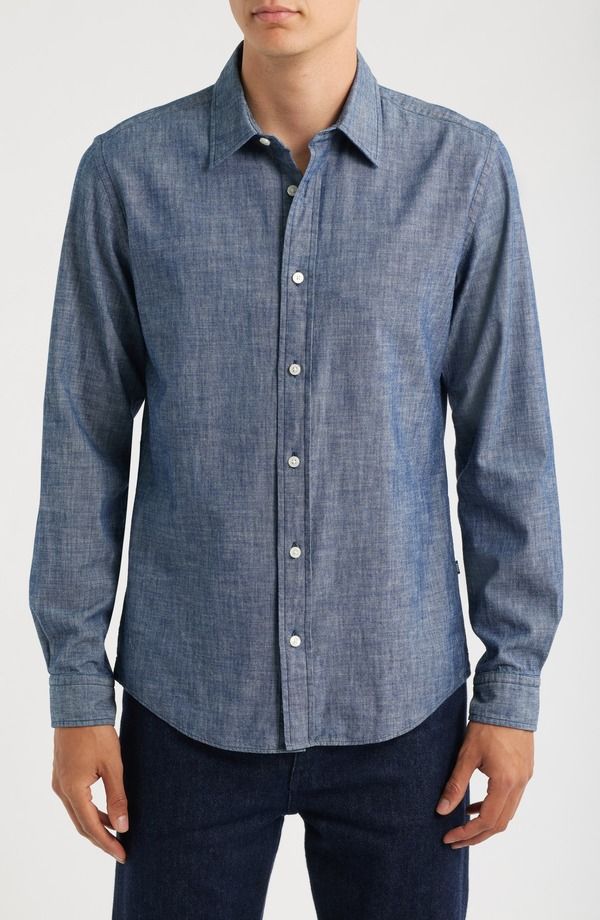 ボス メンズ トップス シャツ スリムフィット コットン BOSS Roan Kent Slim Fit Cotton ButtonUp Shirt DARK BLUE ブルー