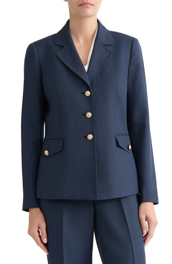 カスパール レディース アウター ジャケット・ブルゾン KASPER Houndstooth Microcheck Jacket BLUE NIGHT BLACK ブラック