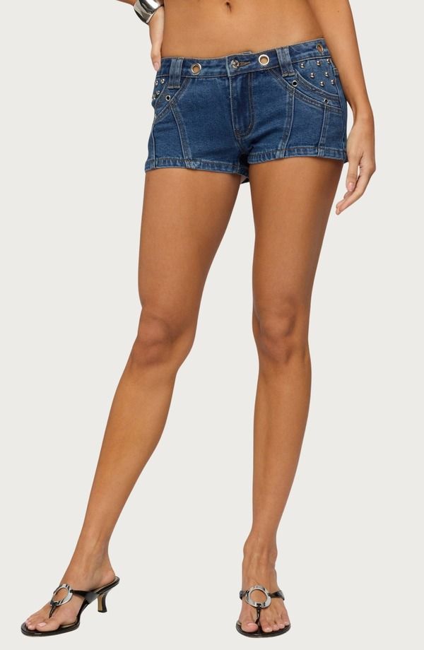 アディクテッド レディース ボトムス デニムパンツ ショートパンツ EDIKTEDanikah Stud Grommet Denim Shorts BLUE ブルー