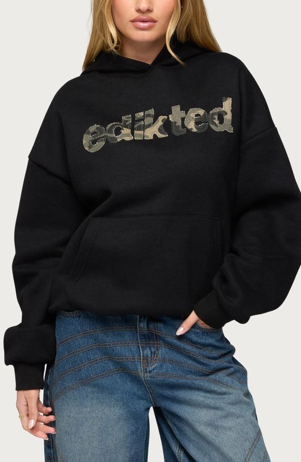 アディクテッド レディース アウター ニット・セーター パーカー EDIKTED Camo Cutie Oversize Hoodie BLACK ブラック 12,935円