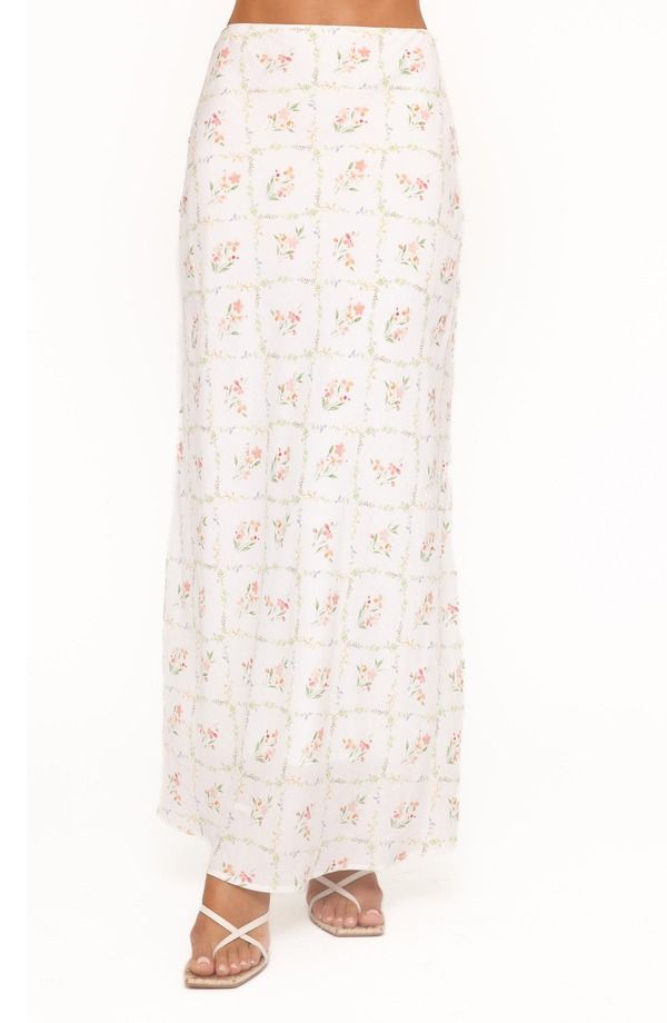 ペタルアンドパップ レディース ボトムスカート Tシャツ マキシ Petal Pup Steele Bias Cut Maxi Skirt WHITE VINTAGE FLORAL ホワイト