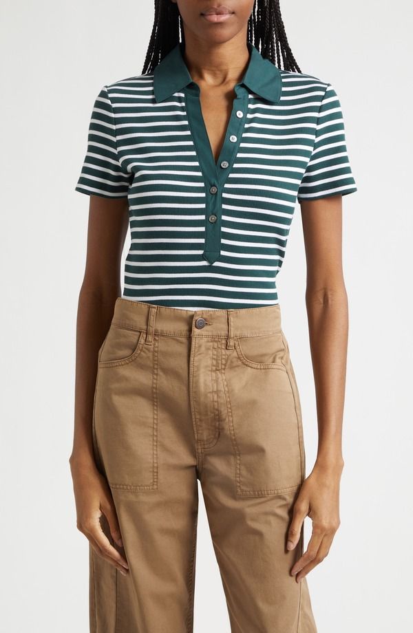 ヴェロニカ ベアード レディース トップス シャツ コットン Veronica Beard Kearney Stripe Mixed Media Stretch Cotton TopINE WHITE