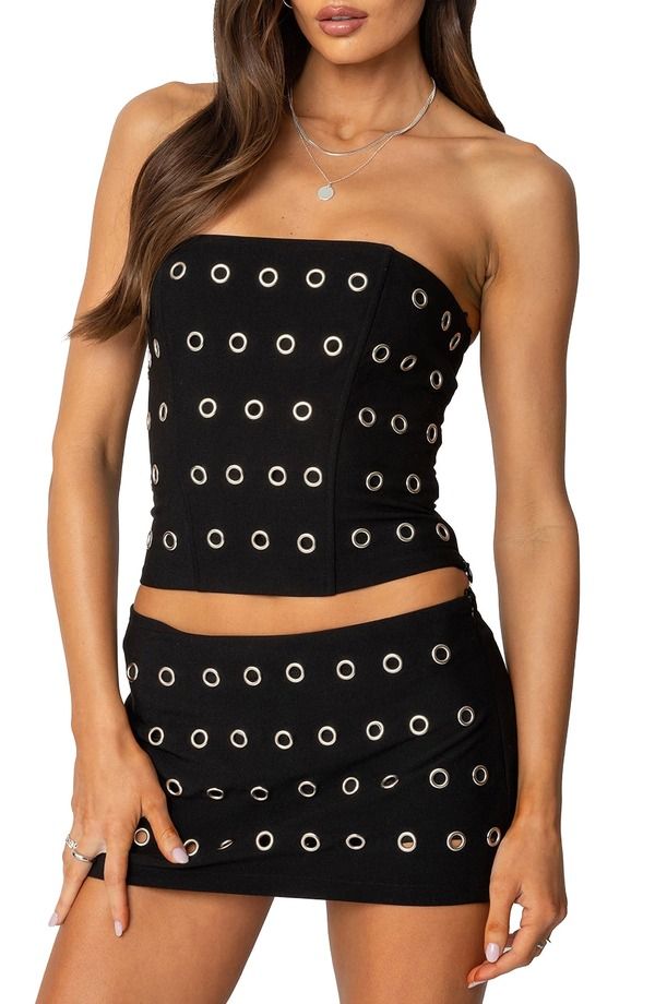 アディクテッド レディース トップス シャツ ストラップレス EDIKTED Arlette Grommet Strapless Corsetop BLACK ブラック
