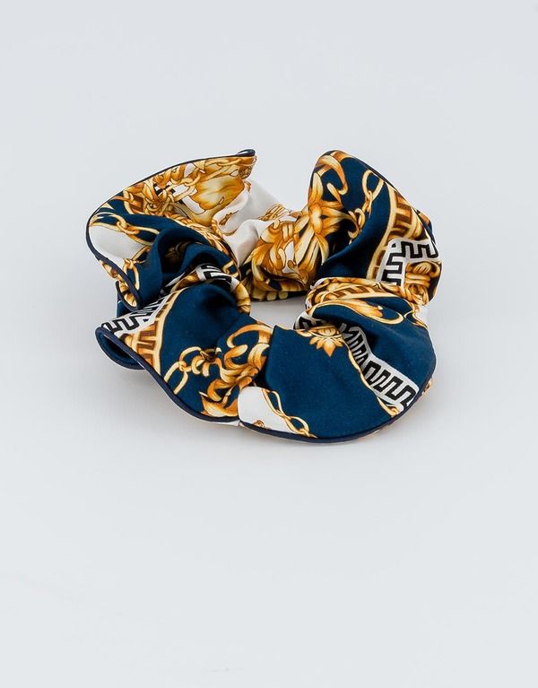 アレクサンドルドゥパリ レディース アクセサリー プリント シルク Alexandre de Paris Printed Silk Scrunchie Navy Gold ネイビー 31,720円
