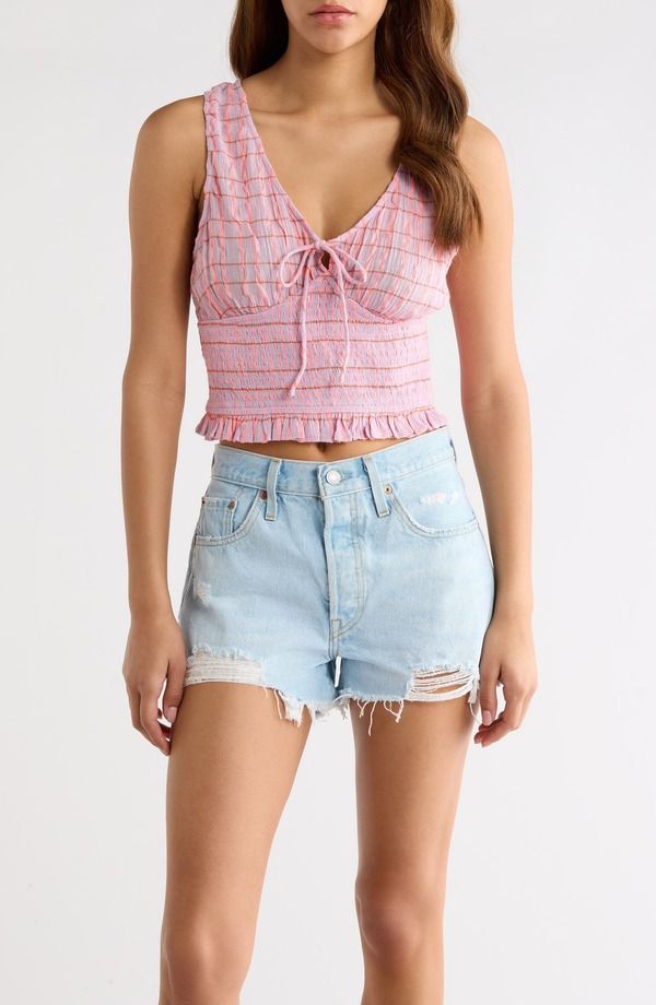 リップカール レディース トップス シャツ コットン Rip Curl Paradise Check Cotton Blend Crop Tank PINK ピンク