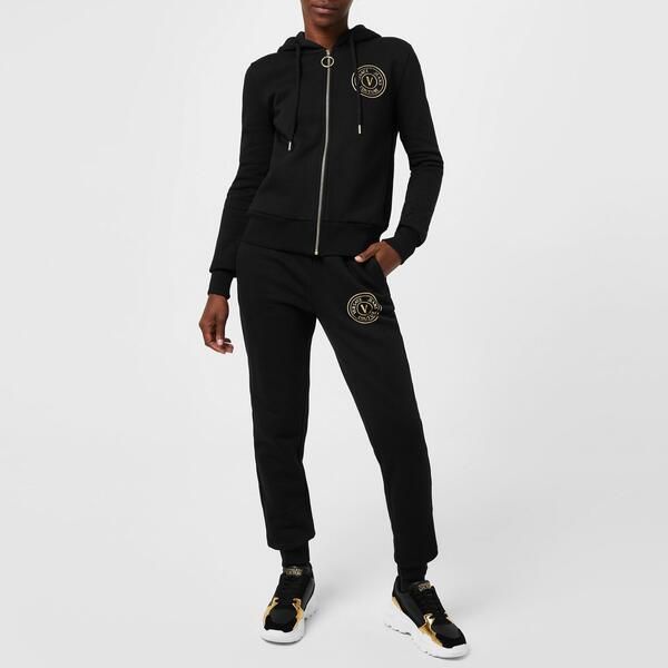 ヴェルサーチ レディース ボトムス カジュアルパンツ ジョガーパンツ ロゴ Versace Jeans Couture Round Logo Joggers BlackGold G89 ブラック