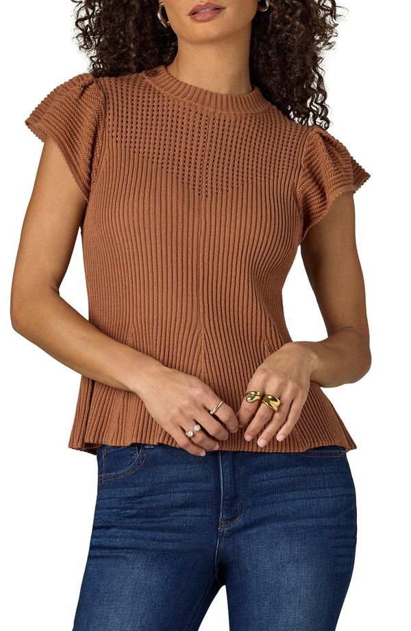 ウィットウィズダム レディース トップス シャツ Wit Wisdom Flutter Sleeve Rib TopECAN