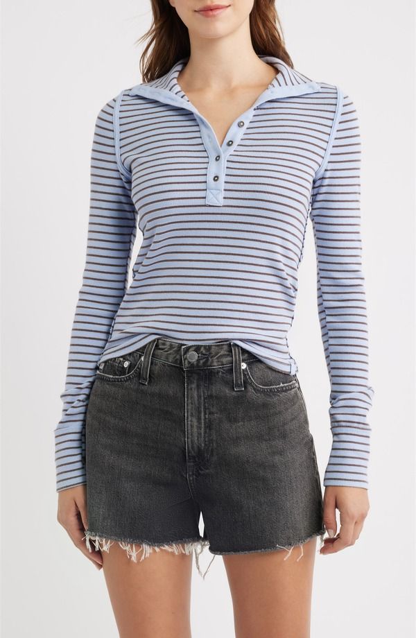 フリーピープル レディース トップス シャツ Free People Lake Stripe Rib Henley CORNFLOWER COMBO ストライプ