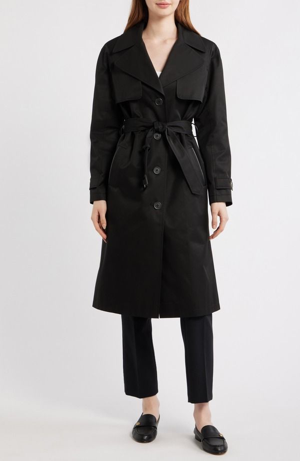 ヴィアスピガ レディース アウター ジャケット・ブルゾン コットン コート Via Spiga Back Button Cotton Blend Trench Coat BLACK ブラック