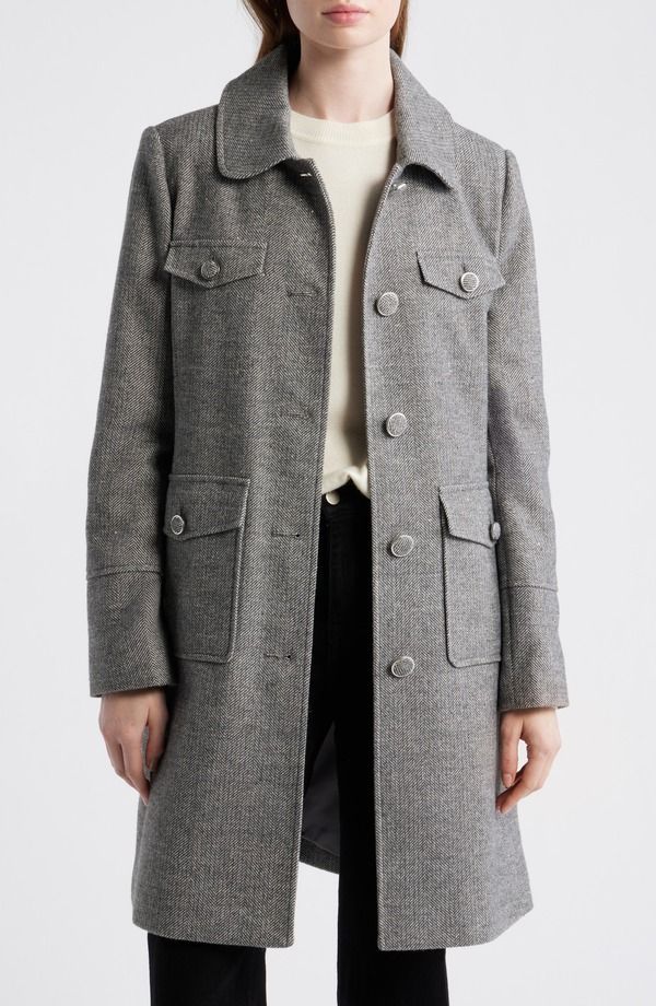 セセ レディース アウター ジャケット・ブルゾン コート CeCe Herringbone Flapocket Coat DARK GREY HERRINGBONE グレー