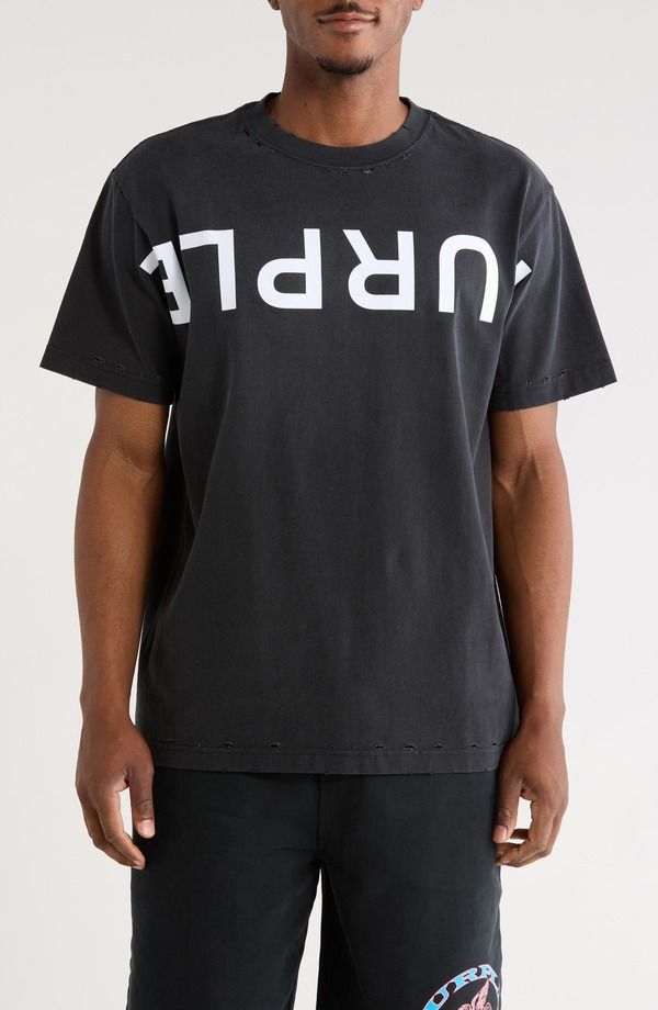 パープルブランド メンズ トップス Tシャツ コットン ジャージー グラフィック PURPLE BRAND Heavyweight Cotton Jersey Graphic TShirt BLACK