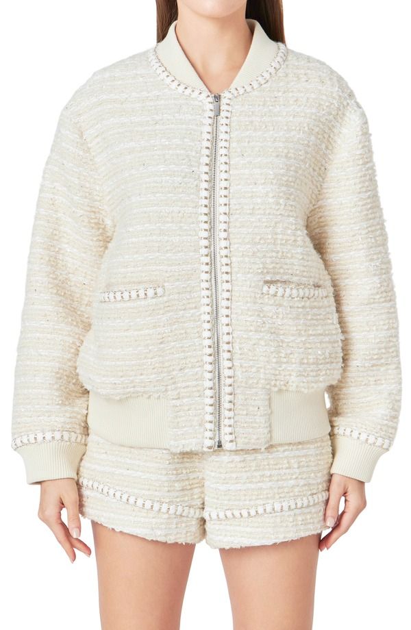 エンドレスローズ レディース アウター ジャケット・ブルゾン トール ツイード Endless Rose Metallic Threadetail Tweed Bomber Jacket IVORY 33,020円