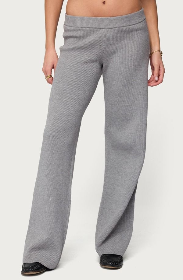 アディクテッド レディース ボトムス レギンス リブニット ワイドレッグ ローライズ パンツ ニット EDIKTED Lorie Low Rise Wide Leg Rib Knit Pants GR