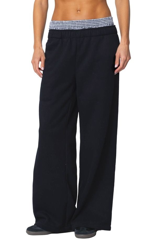 アディクテッド レディース ボトムス カジュアルパンツ ギンガムチェック スウェットパンツ ギンガム EDIKTED Gingham Boxer Detail Sweatpants BLACK ブラッ