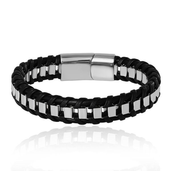 ラッキーブランド メンズ アクセサリー ブレスレット・バングル・アンクレット Lucky Brand Mens Woven Stainless Link Bracelet Black Magnetic