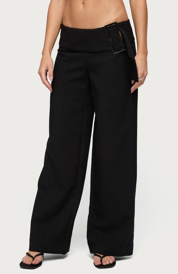 アディクテッド レディース ボトムス レギンス ローライズ パンツ EDIKTED Cerise Buckle Low Rise Baggy Pants BLACK ブラック