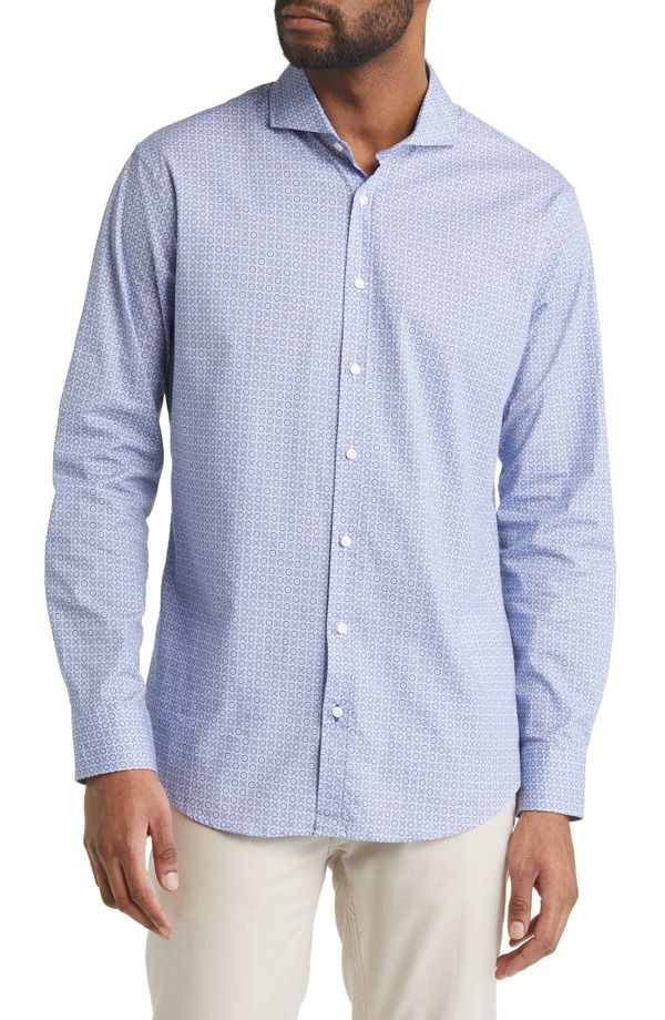 ブラックス メンズ トップス シャツ プリント コットン Brax Harold Geo Print Hi Flex Stretch Cotton ButtonUp Shirt COBALT コバルト