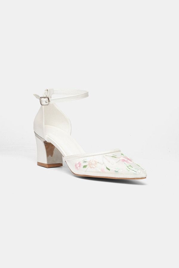 プロローグシューズ レディース パンプス 刺繍 ヒール Prologue Shoes Lorelai Block Heel Embroide red Bridal Pump Ivory アイボリー