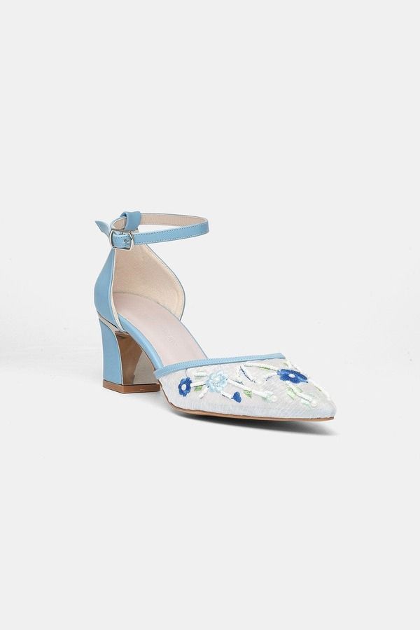 プロローグシューズ レディース パンプス 刺繍 ヒール Prologue Shoes Lorelai Block Heel Embroide red Bridal Pump Blue ブルー