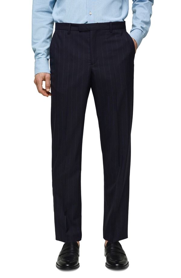 マンゴ メンズ ボトムス カジュアルパンツ ウール MANGO Pinstripe Virgin Wool Suit Pants DARK NAVY ネイビー