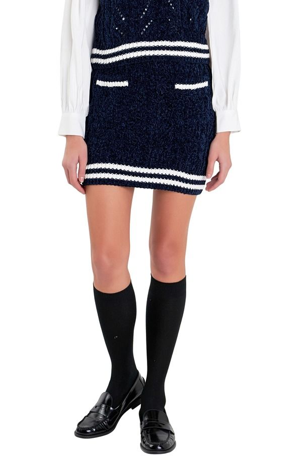 イングリッシュファクトリー レディース ボトムスカート ミニ English Factory Chenille Miniskirt NAVY WHITE ホワイト