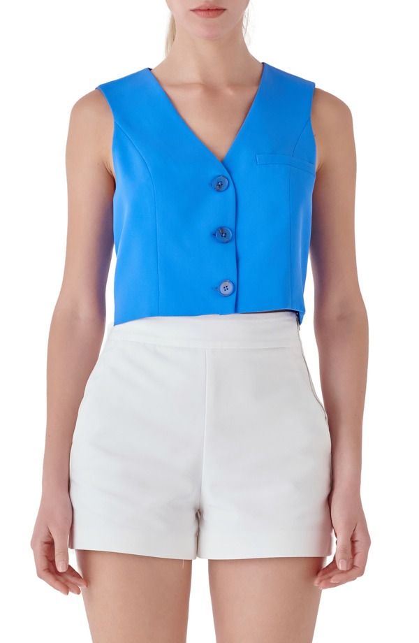 エンドレスローズ レディース アウター ベスト Endless Rose ButtonUp Crop Vest OCEAN BLUE ブルー 14,425円
