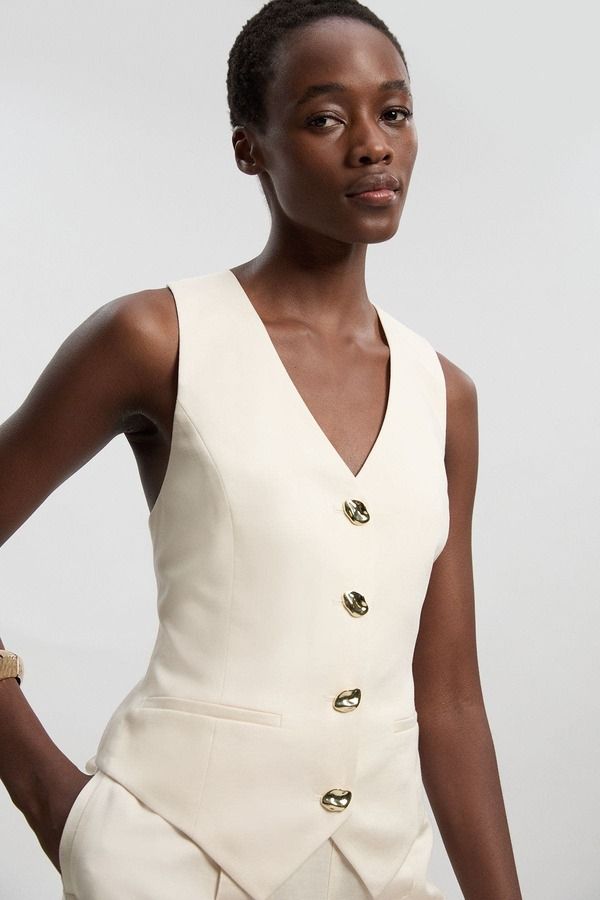 カレンミレン レディース アウター ジャケット・ブルゾン コート リネン Karen Millen Linen Corset Waistcoat Ivory アイボリー 34,970円