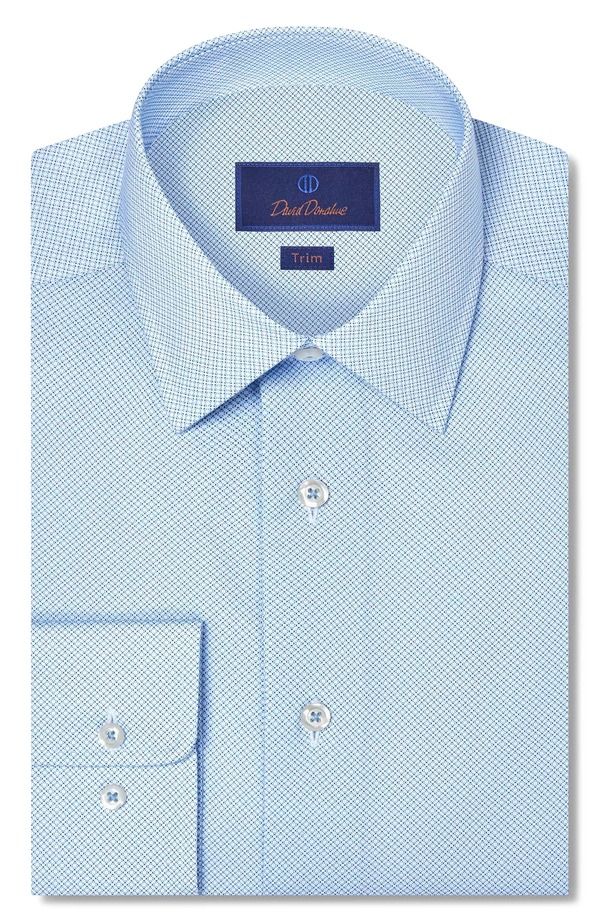 デイビッドドナヒュー メンズ トップス シャツ プリント コットン Davidonahue Trim Fit Neat Print Cotton Dresshirt SKY