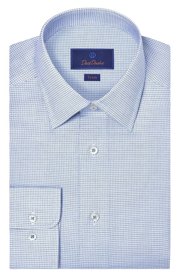 デイビッドドナヒュー メンズ トップス シャツ スリムフィット Davidonahue Slim Fit Microcheck Stretch Twill Shirt WHITE BLUE ホワイト
