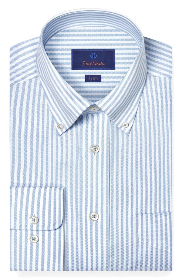 デイビッドドナヒュー メンズ トップス シャツ オックスフォード コットン ダウン Davidonahue Stripe Cotton Oxford ButtonDown Shirt WHITE SK