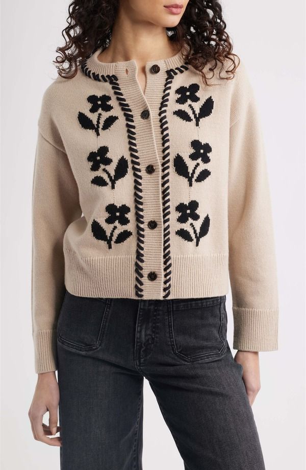 レイルズ レディース アウター カーディガン フラワー柄 フラワー Rails Mavie Intarsia Floral Cardigan OAT BLACK ブラック
