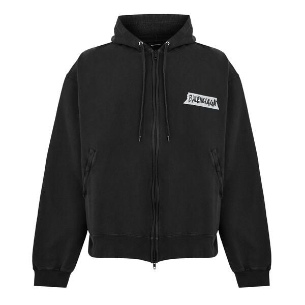 バレンシアガ メンズ アウター パーカー・スウェット Balenciaga Mens Bal Oversized Zip Hoodie Washed Black ブラック