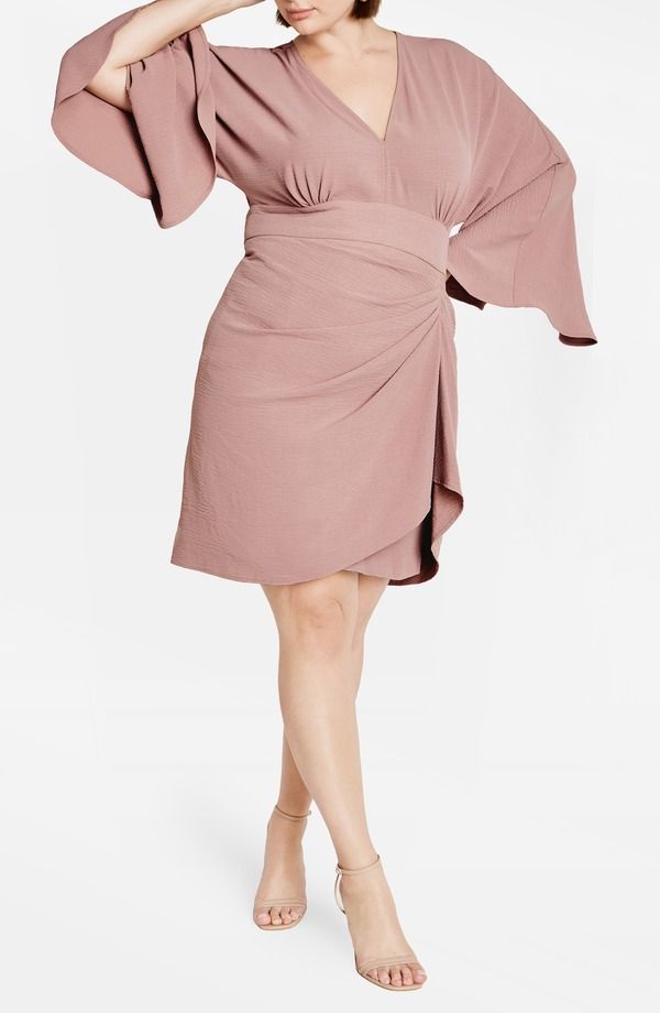 シティーシック レディース トップス ワンピース プラスサイズ プリーツ City Chic Malani Pleated Long Sleeve Sheath Dress Plus ROSE