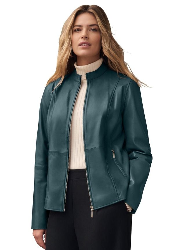 ジェシカロンドン レディース アウター ジャケット・ブルゾン プラスサイズ レザー Jessica London Zip Front Leather Jacket Plus Regular MYSTI 36,270円