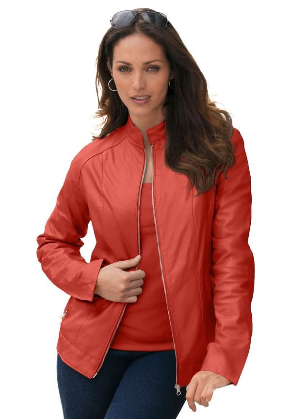 ジェシカロンドン レディース アウター ジャケット・ブルゾン プラスサイズ レザー Jessica London Zip Front Leather Jacket Plus Regular BURNT 36,270円