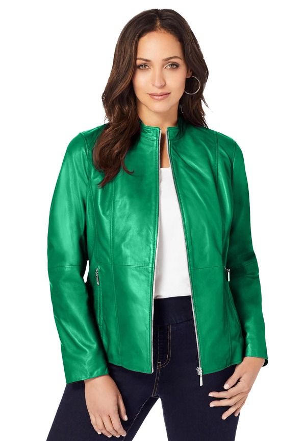 ジェシカロンドン レディース アウター ジャケット・ブルゾン プラスサイズ レザー Jessica London Zip Front Leather Jacket Plus Regular KELLY