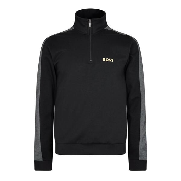 ボス メンズ アウター パーカー・スウェット ハーフジップ フリース Boss Mens Quarter Zip Fleece BlackGold 001 ブラック