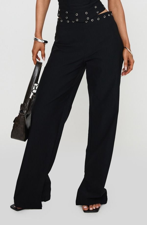 プリンセスポリー レディース ボトムス レギンス ワイドレッグ パンツ Princess Polly Passionette Grommet Wide Leg Pants BLACK ブラック