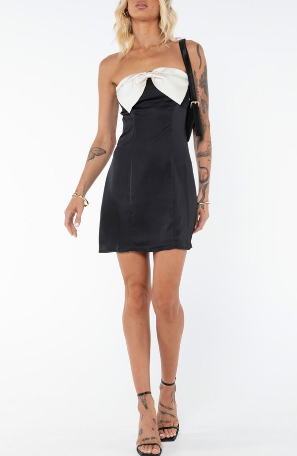 プリンセスポリー レディース トップス ワンピース ミニ ストラップレス Princess Polly Kesy Bow Strapless Minidress BLACK ブラック